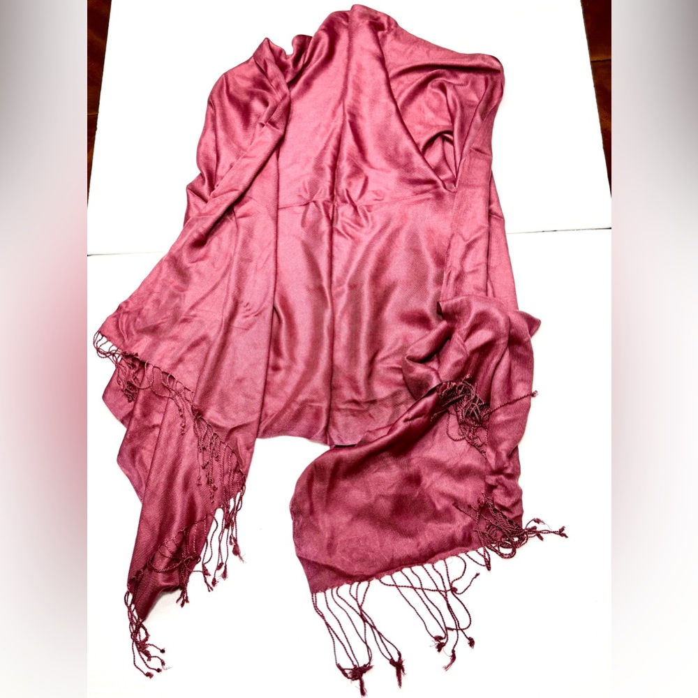 Chateau  Scarf with Fringe Tassels Burgundy 66”+ 4” tassels